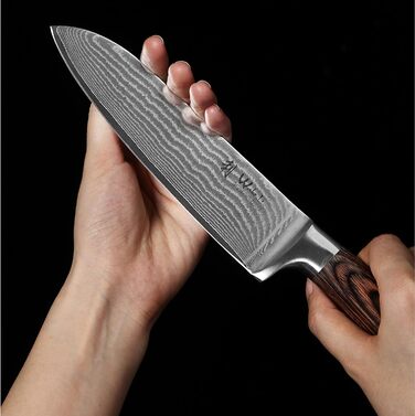 Набір кухонних ножів Wakoli EDIB Damast: 4 ножі з дамаської сталі (67 шарів) з VG10 серцем та дерев'яною ручкою. Включає: Сантоку, Офісний ніж, Ніж для м'яса. У подарунковій коробці.