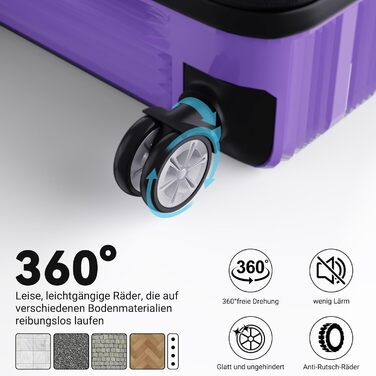 Набір валіз 3 шт., валіза з жорстким корпусом, ручна валіза, набір валіз з полікарбонату, легка та міцна, з обертовими колесами на 360° та замком TSA (перехідний колір фіолетовий)