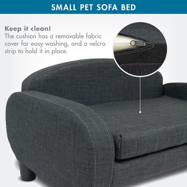 Софа для домашніх тварин Paws & Purrs, 80 см, низька спинка, знімний чохол для матраца, кольори: еспресо/сірий