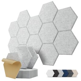 Акустичні гексагональні панелі самоклеючі, 12 шт, звукопоглинаючі шестикутні плити для студії, вітальні, геймерської зони та офісу, сірі (30 x 26 x 0,9 см)