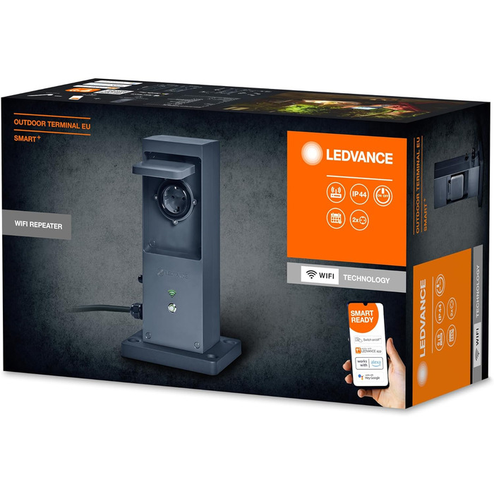 LEDVANCE Smart Plug - Розумна мережева розетка з трьома роз'ємами та USB, WiFi-повторювач, для вулиці, керування через додаток, Alexa, Google