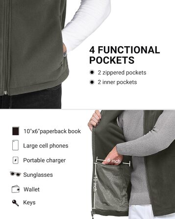 Флісова жилетка чоловіча Outdoor Ventures з довгими рукавами, тепла, вітронепроникна, з підкладкою, зимова жилетка, робоча жилетка для чоловіків з кишенями на блискавці (S, Cypress Green)