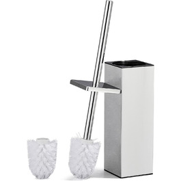 Набір для туалету ALFKET: щітка та тримач, нержавіюча сталь, з захистом від бризок, квадратна форма, з додатковою насадкою, 8x8x42.5 см, срібний