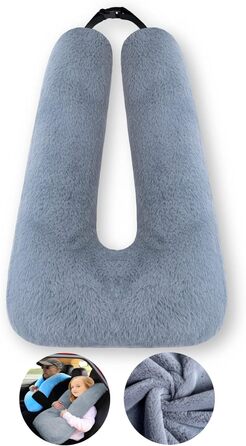 FHSGGP Travel Pillow Child Neck Pillow Car Sleep Pillow for Long Journeys U-Shape Car Seat Belt Pillow Travel Pillow for Kids Artificial Rabbit Fur Grey