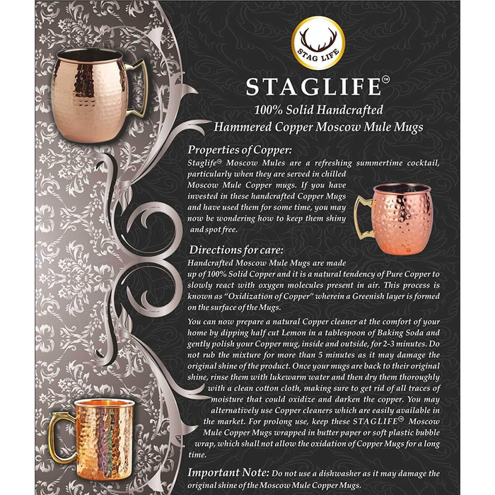 STAGLIFE Black Copper Mug Pure Copper Moscow Mule Mug 2-Piece Set for Men Moscow Mule Mug Copper Mug Moscow Mule Set Copper Mug Copper Cup Moscow Mule Mug Set