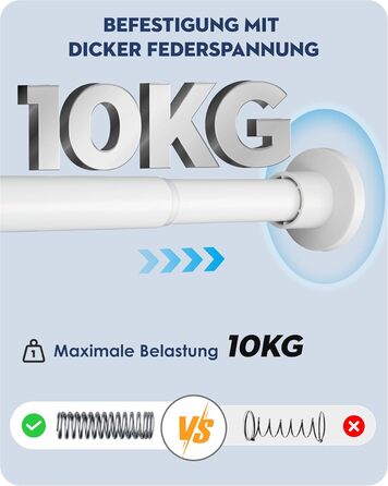 Висувна штанга для душу, штанга для душу без свердління, кріпиться без свердління, для шафи (70-195 см, білий)