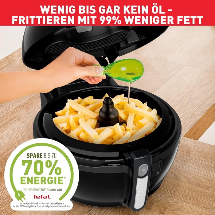 Tefal FZ7738 ActiFry Genius+ Hot Air Fryer | Air Fryer with Stirring Arm, No Shaking | 1500 W | 1.2 kg for 6 People | 9 Automatic Cooking Menus | Energy-Saving | Healthy Oil-Free Fryer | Black ActiFry Genius +