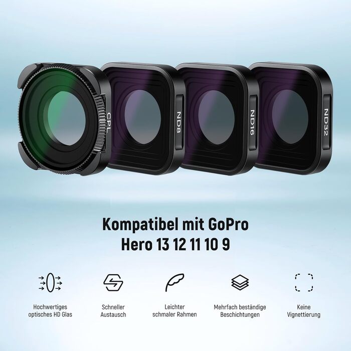 Набір фільтрів ND NEEWER з 15x лупою, 4 шт. (ND8, ND16, ND32, CPL) + макрооб'єктив для GoPro Hero 13/12/11/10/9