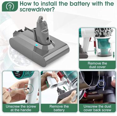 Акумулятор 21.6V 4.6Ah для пилососів Dyson V6 DC62 (замінник) + 2 фільтри + кришка + 2 шурупи