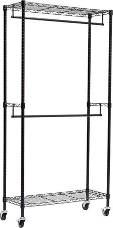 Amazon Basics Clothes Rack with Upper and Lower Shelves, 91 x 45.6 x 180.2 cm (Black, Double)