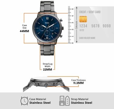 Годинник чоловічий Fossil Neutra Chronograph, сріблястий браслет з нержавіючої сталі, кварцовий механізм