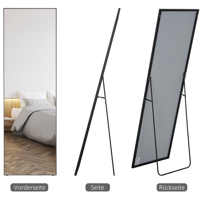 HOMCOM Freestanding Full-Length Mirror, Dressing Mirror with Stand, Aluminum Frame for Bedroom, Hallway