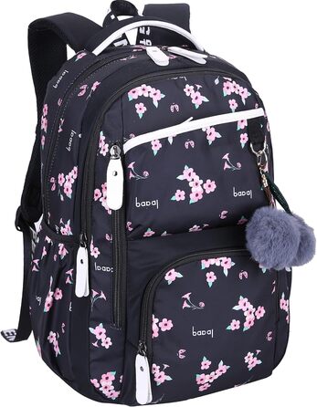 Рюкзак для дівчинки з квітами: шкільний, для подорожей, на ноутбук (чорний)