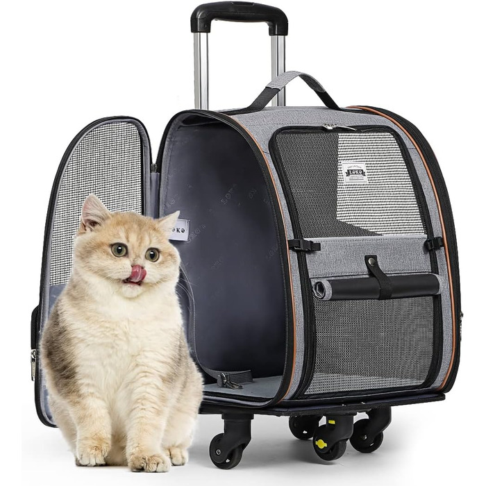 Рюкзак для кота Lekebobor, розкладний, переноска для домашніх тварин, для маленьких собак та середніх котів до 8 кг, складаний, для подорожей, піших прогулянок, в полоску, 12.6'L x 11.2'W x 16.5'H - L (середній, сірий)