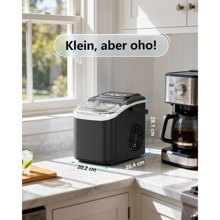 Машина для приготування льоду Eiswürfelmaschine Klein: портативна, 12 кг/24 год, 8 кубиків за 6 хв, 2 розміри, самоочищення для дому, кухні, кемпінгу, вечірки, RV