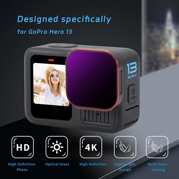 Набір ND-фільтрів для GoPro Hero 13: ND8, ND16, ND32, CPL, Ultra-Weitwinkel, оптичне скло, алюмінієва рамка