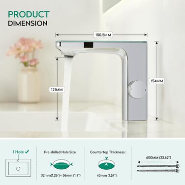 Кран кухонний CREA, 360° поворотний, з високим виливом, інфрачервоний, хром