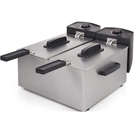 Princess 183123 Stainless Steel Double Deep Fryer - 2 x 3 Liters (2 x 1800 Watts) with Cold Zone Function, 6 L