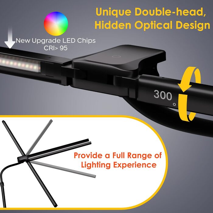 LED лампа настільна EYOCEAN 24W, 80 см, з керуванням жестами, димер, захист очей, для офісу, читання, архітекторів, дизайнерів (чорний)