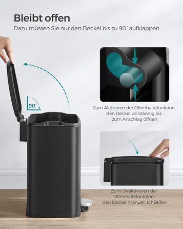 Відро для сміття SONGMICS з педаллю, 20 літрів, з м'яким закриттям, з внутрішнім відром, 15 мішків, металеве срібло LTB543E01