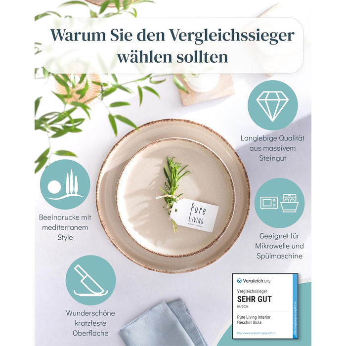 Набір посуду Steingut (36 предметів) для 12 осіб, Rustic стиль, Pure Living, бежевий колір