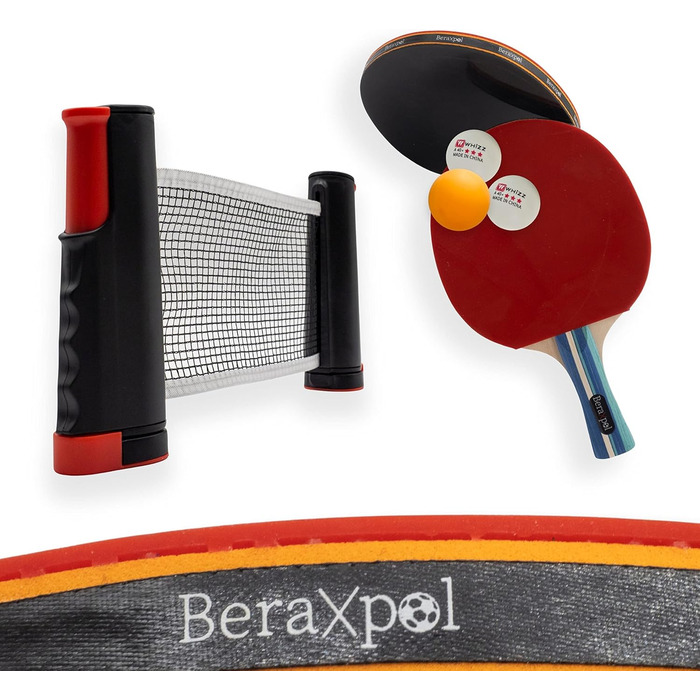 BERAXPOL Набір для настільного тенісу преміум-класу, портативний, з висувною сіткою | 3 м'ячі | Сумка для перенесення | Сімейний відпочинок | Подарунок