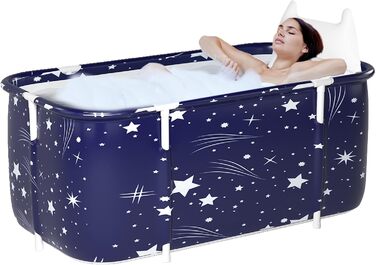 Foldable Bathtub for Adults, 132 x 68 x 47 cm, Steam Bucket for Sauna, Shower, and Ice Bath, Portable, Non-Inflatable (Blue)