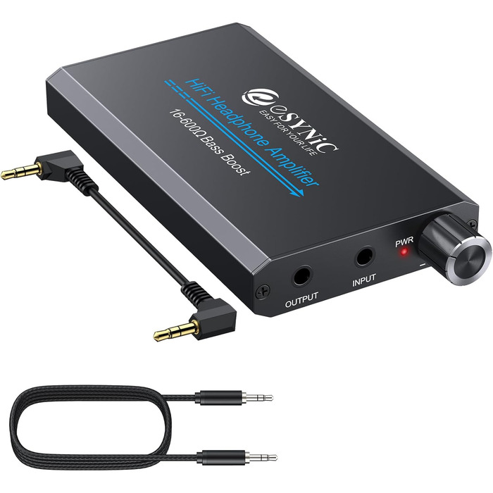eSynic Підсилювач для навушників HiFi – портативний, 3.5mm AUX, 1000mAh, для MP3/MP4/Smartphone/PC, підходить для навушників 16-600 Ом, алюмінієвий корпус