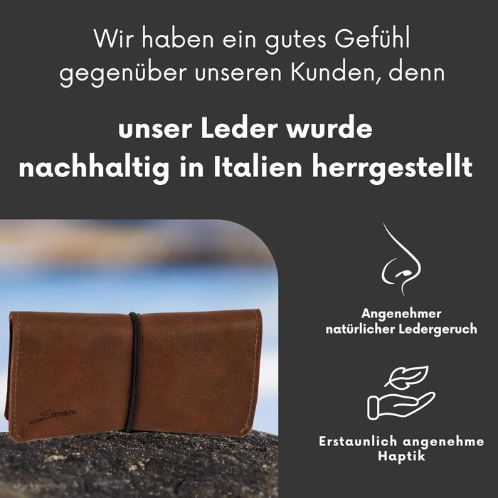 SIMARU Leather Tobacco Pouch for 30g Tobacco Bag, Roller Pouch made of Genuine Leather with Filter Compartment & Rolling Paper Holder (Brown)