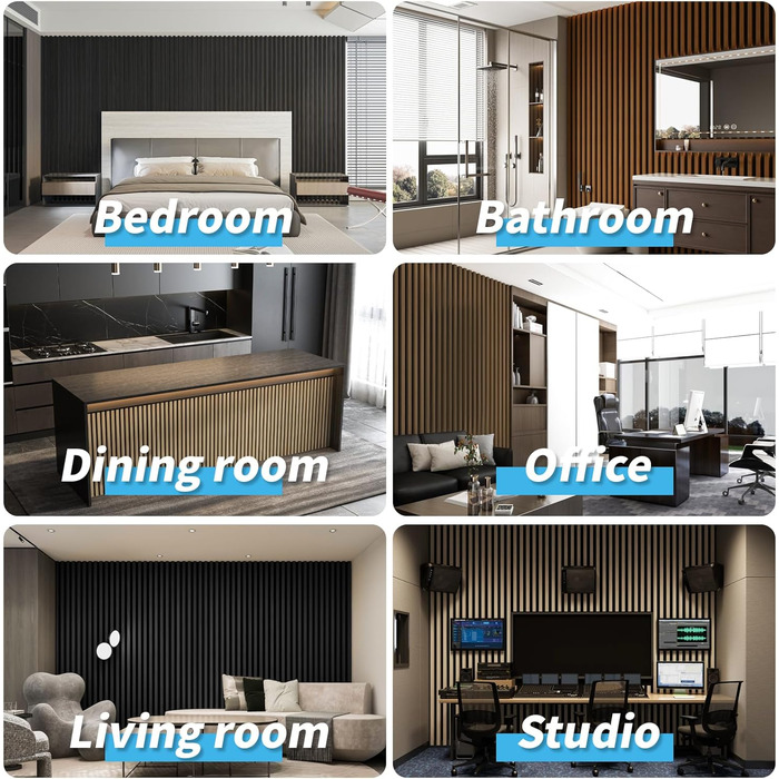 Акустичні панелі Art3d Темний горіх, 3D стінові панелі для звукоізоляції офісу, студії та вітальні, шпоноване дерево з фетровою основою, 60x30 см (набір 4 шт, 0.72 м²)