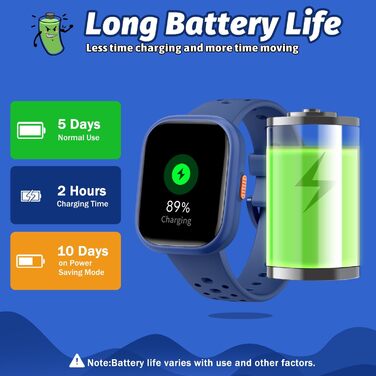 Дитячий розумний годинник Kinder Smartwatch для дівчаток та хлопчиків, водонепроникний (IP68), фітнес-трекер з пульсометром, монітором сну, іграми-пазлами та додатком, подарунок для підлітків 6+ (блакитний)