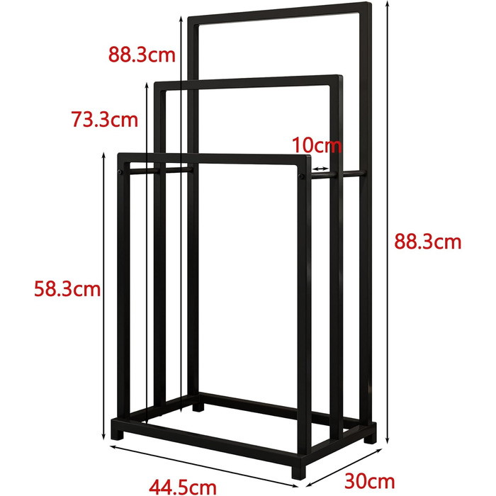 Підставка для рушників, тримач для рушників, стійка для рушників на 3 батончики, чорна, сталь, для ванної кімнати