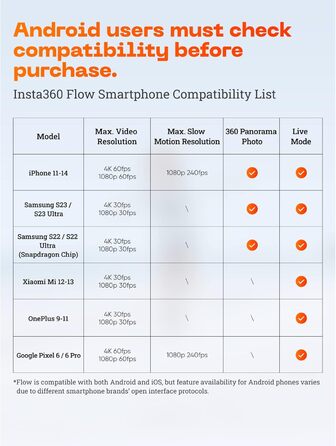Insta360 Flow - Gimbal для смартфона з автотрекінгом, 3-осьова стабілізація, вбудований селфі-стік та штатив, білий