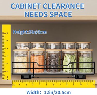 AIRUJIA Pull-Out Spice Rack, 2-Tier Dish Cabinet Organizer, Spice Rack Cabinet, Spice Rack, Lift-Up Sink Shelf, Spice Organizer for Kitchen, L26.4*W23.2*H23CM (L27*W27.2*H6CM - Single Layer)