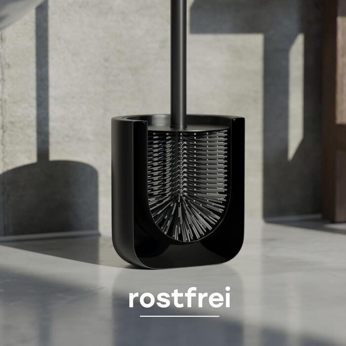 Набір для туалету Savega: щітка для унітазу з нержавіючої сталі та силікону з антибактеріальною насадкою та тримачем (чорний)