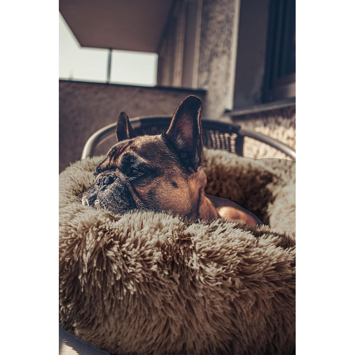 М'яке ліжко для собак та котів великих порід - кругле пухнасте ліжко з високими бортиками - антиковзаюче дно - силіконова наповнювач - комфортне місце для сну - 90 см - зручне та довговічне - бежеве