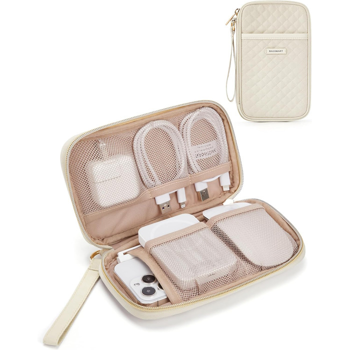 Органайзер для кабелів Bagsmart: кейс для електронних аксесуарів, подорожі, USB, зарядні пристрої, кабель для мобільного телефону, бежевий
