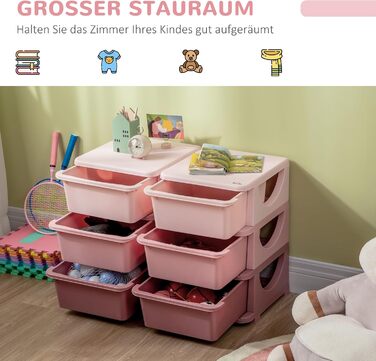 HOMCOM Kids' Chest of Drawers with Storage Boxes, Toy Organizer, Toy Box, Three Tiers for Children's Room, 3-6 Years, Children's Furniture, 37 x 37 x 56.5 cm (75L x 37W x 56.5H cm, Pink+Purple)