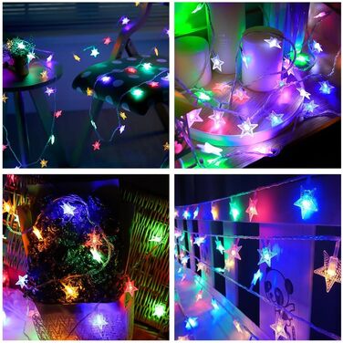 Ланцюжок прикрас AUAUY зі сніжинками: 6м, 40 LED, 2 режими, вологостійкий, для дому та саду, святкова декорація (кольоровий, зірки)