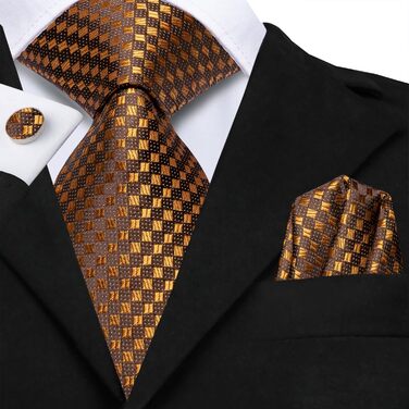 Комплект краватки Hi-Tie: шовкова краватка, нагрудний платок, запонки та бутоньєрка (Золото-коричневий) для весілля та бізнесу