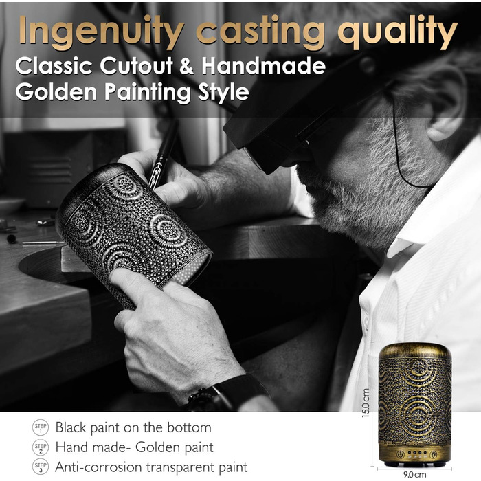 SALKING Аромадифузор, 100 мл, Металевий, для дому та офісу, з підсвіткою, 7 кольорів, для ефірних олій, зволожувач повітря, золотий