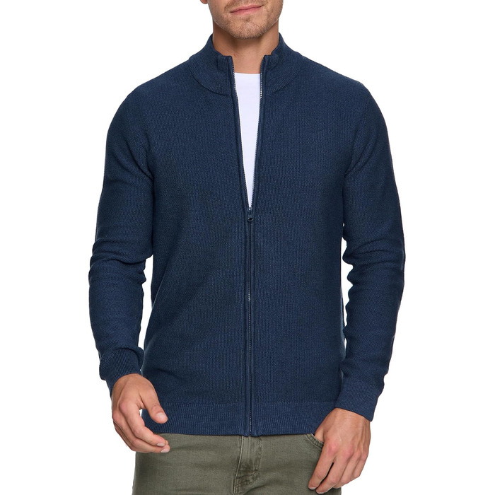 Чоловічий кардиган Indicode INWestmoon з коміром-стійкою | Тонкий в'язаний кардиган з бавовняної суміші (3XL, Navy)