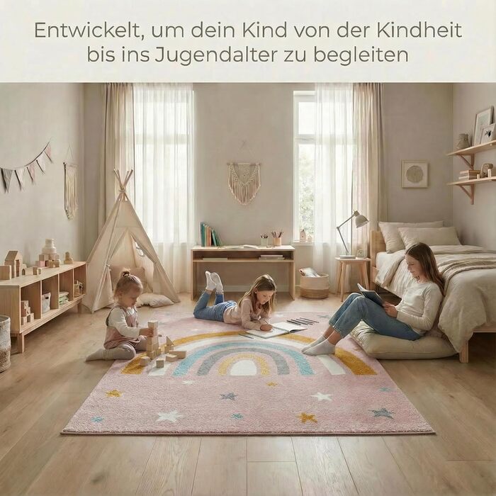 Дитячий килим Kinderteppich DOTS бежево-рожевий 80x150 см, Öko-Tex, для дівчаток в кімнату