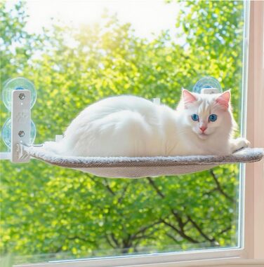 Кішка ліжко на вікно - гамак для котів з міцними присосками до 18 кг, знімний та перевертаний чохол, Fatbar & Stabi (Сірий, L)