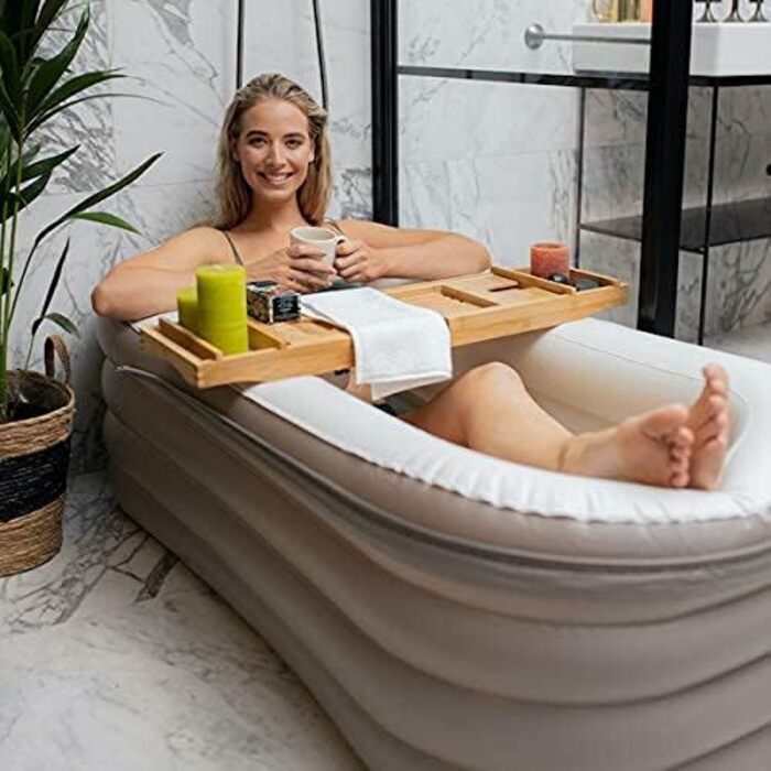 Надувна ванна Tubble Royale 255 літрів - складана ванна для дорослих, 188 см, монтаж за 1 хв, для дому та вулиці, Home Spa & Eisbad, Ambient Taupe