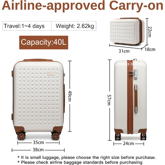 Набір валіз KONO з ABS пластику, 2 шт. (67x44x27 см), з TSA замком, блакитні