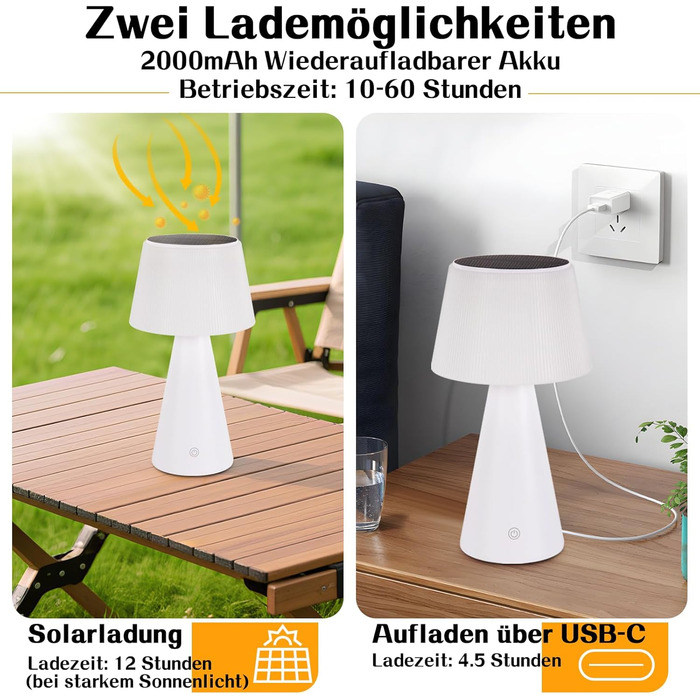 Настільна лампа акумуляторна LED біла з USB зарядкою, диммер, 3600mAh - для спальні, вітальні, вулиці