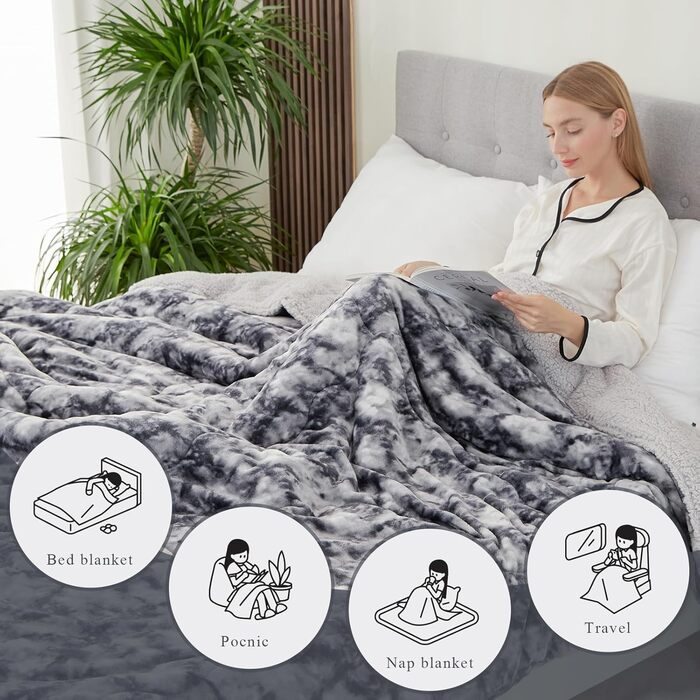 CHOSHOME Плед м'який, теплий, фланелевий, з мікрофібри, з ефектом шерпи, 150x200 см, двосторонній, для дому, подарунок на Різдво (темно-сірий)