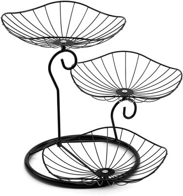 Етажерка для фруктів Evomosa 3 яруси, чорна. Містка, стійка, для сім'ї. Сучасна фруктова тарілка для фруктів та снеків