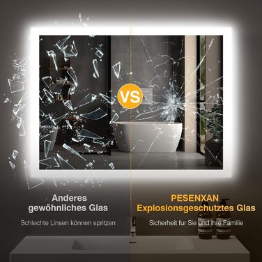 Дзеркало для ванної кімнати з підсвічуванням 50x70 см, LED, антизапарник, 2 кольори світла (3000K/6500K), прямокутне, горизонтальне/вертикальне, без рами